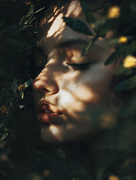 Photo serene beauty in nature ethereal portrait with shadows and flora