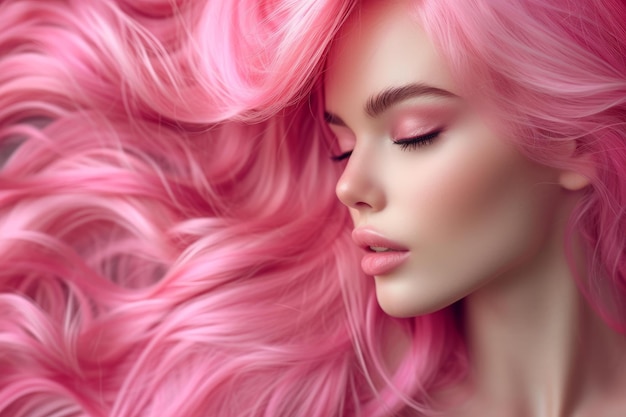 Serene beauty with vibrant pink hair