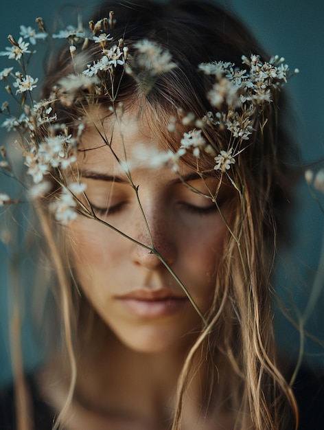 Serene Beauty Woman with Floral Crown and Soft Focus