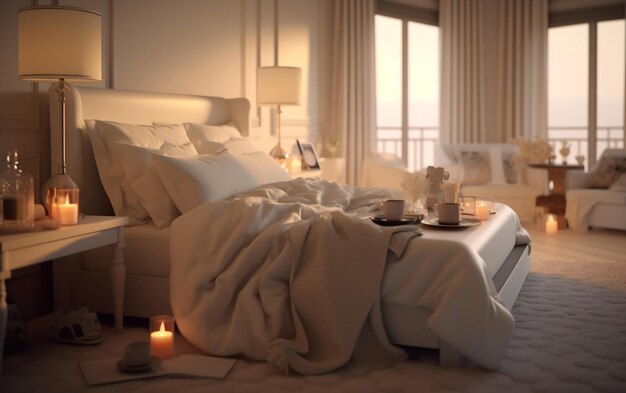 Serene Bedroom with Subtle Patterns and Soft Lighting Generative AI