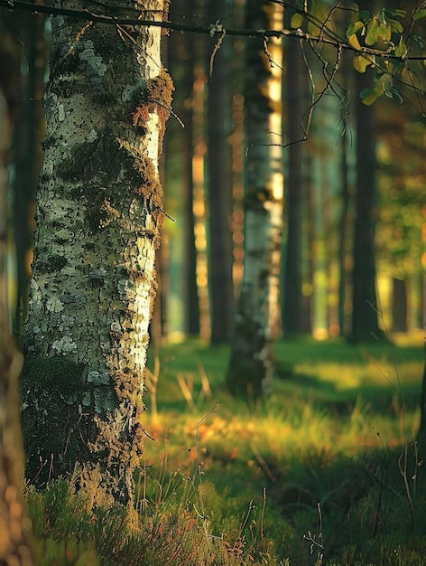 Serene Birch Forest at Sunset Nature Tranquility and Wilderness