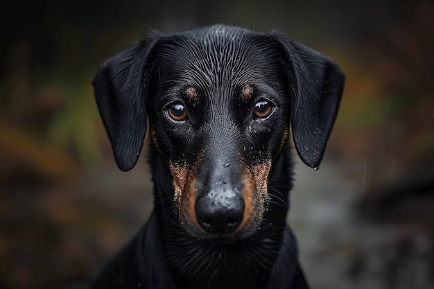 Serene Black and Tan Dog Portrait With Intense Gaze Beautiful Animal on a Blurred Natural