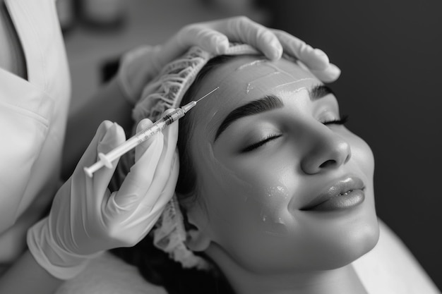 Serene black white facial skincare organic beauty rejuvenation and wellness in a captivating monochrome snapshot of timeless selfcare purity ofa clear healthy complexion