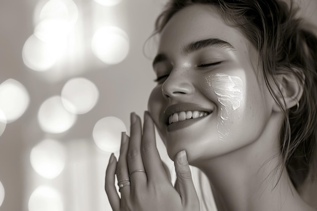 Serene black white facial skincare organic beauty rejuvenation and wellness in a captivating monochrome snapshot of timeless selfcare purity ofa clear healthy complexion