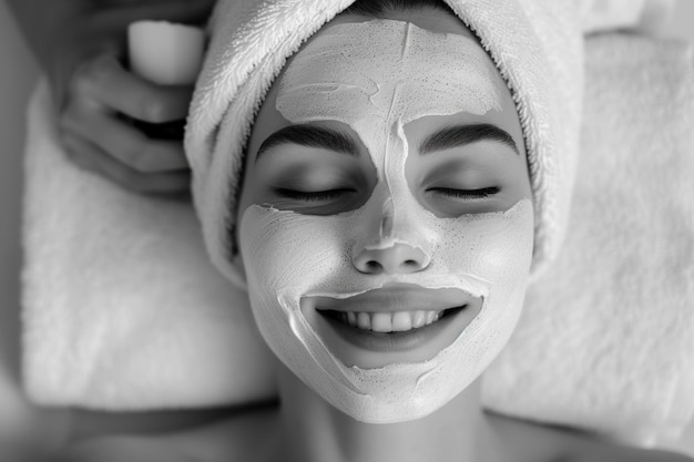 Serene black white facial skincare organic beauty rejuvenation and wellness in a captivating monochrome snapshot of timeless selfcare purity ofa clear healthy complexion