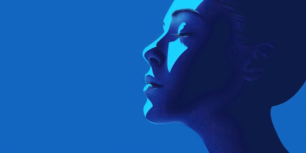 Photo the serene blue abstract portrait of a woman39s face in profile with closed eyes