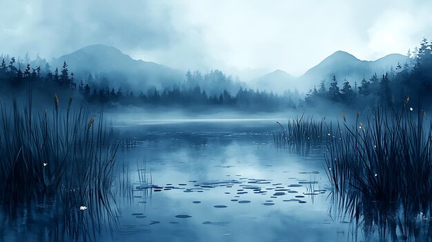 Photo serene blue mountain lake landscape