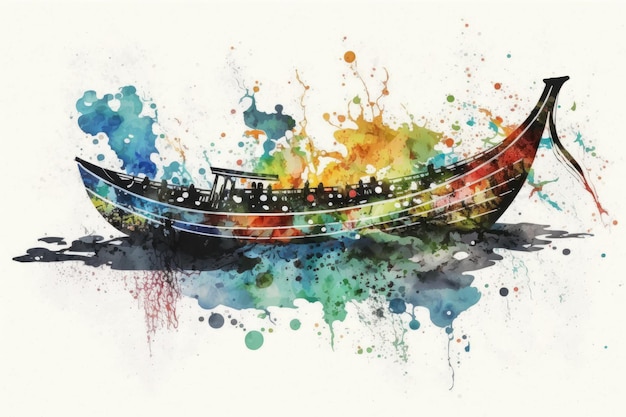 Serene boat floating on calm waters depicted through watercolor painting Generative AI