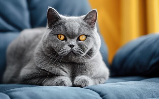 Photo serene british shorthair cat on blue couch