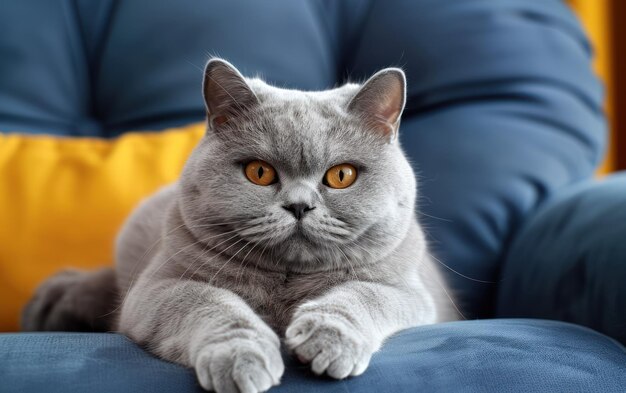 Photo serene british shorthair cat on blue couch