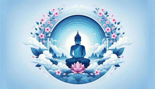 Serene Buddha Silhouette in Circular Blue Aura