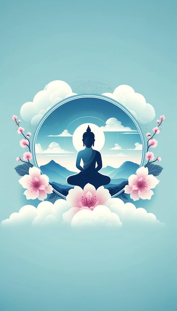 Serene Buddha Silhouette in Circular Blue Aura