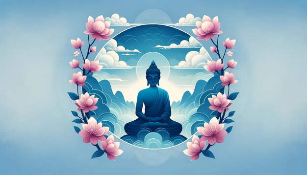 Serene Buddha Silhouette in Circular Blue Aura