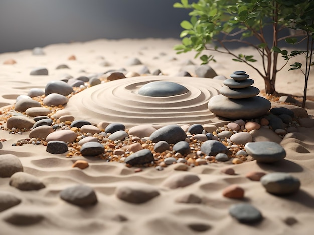 a serene and calming minimalist background featuring a small Japanese zen garden