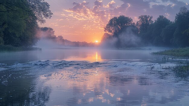 Photo serene capture of a tranquil river landscape