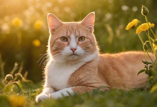 Serene cat basking in the golden glow of a sunrise