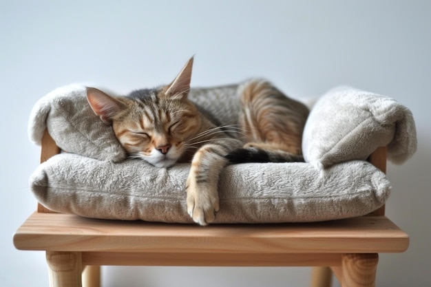 Serene cat nap on cushioned stool