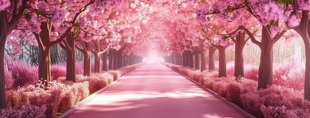 Photo serene cherry blossom avenue in springtime