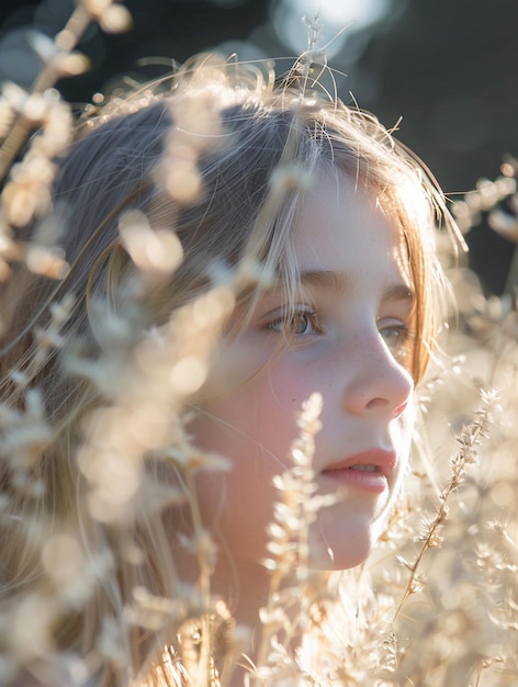 Photo serene child in sunlit meadow