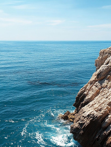 Photo serene coastal landscape tranquil ocean waves and rocky shoreline