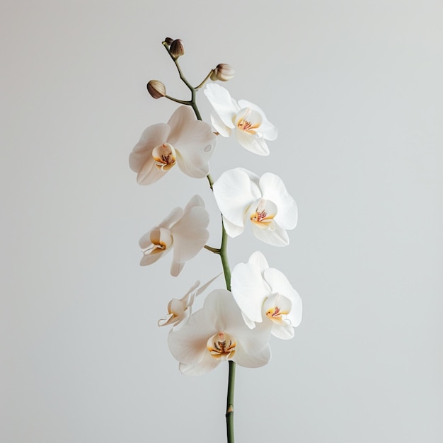 A serene composition featuring a single white orchid against a clean white background