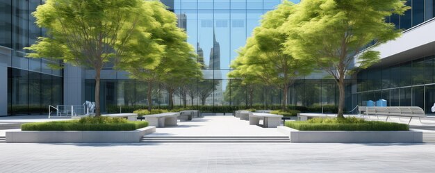 Serene Corporate Plaza with Lush Green Trees