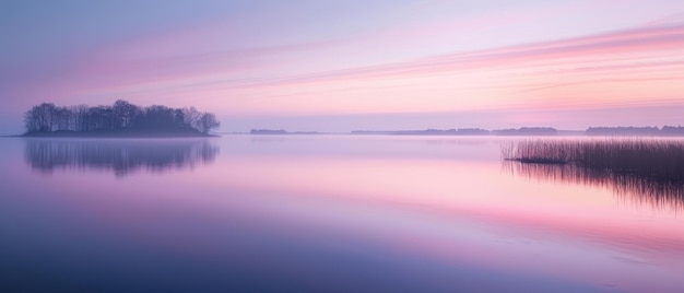 Photo serene dawn over calm lake with soft pastel skies