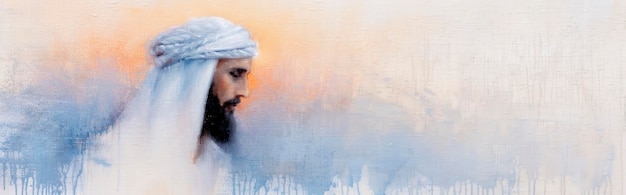 Photo a serene depiction of jesus christ with soft brushstrokes and warm colors creating an atmosphere that radiates peace and compassion