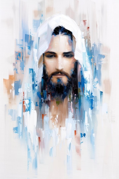 Photo a serene depiction of jesus christ with soft brushstrokes and warm colors creating an atmosphere that radiates peace and compassion