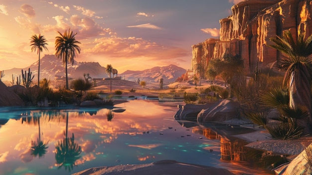 Photo the serene desert oasis ai generated