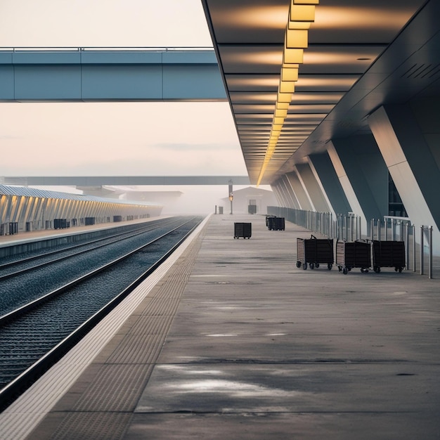 A serene deserted train station platform