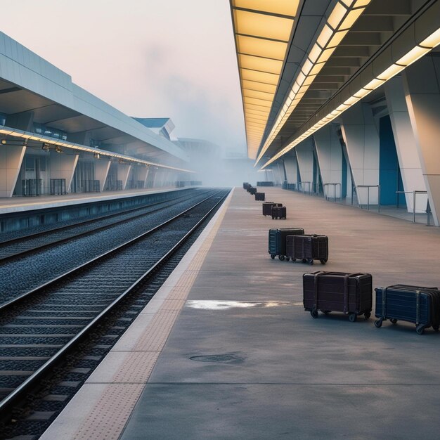 A serene deserted train station platform