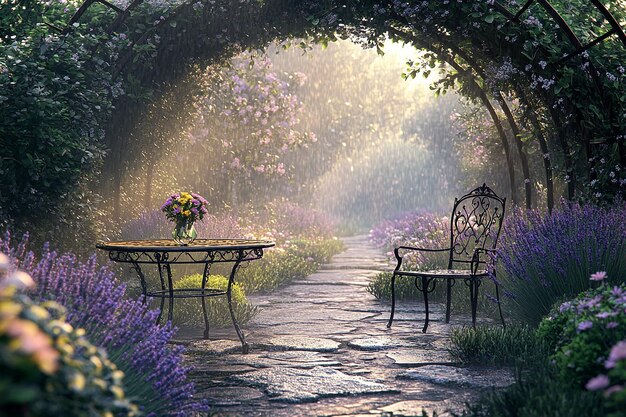 Photo serene early morning in a french garden