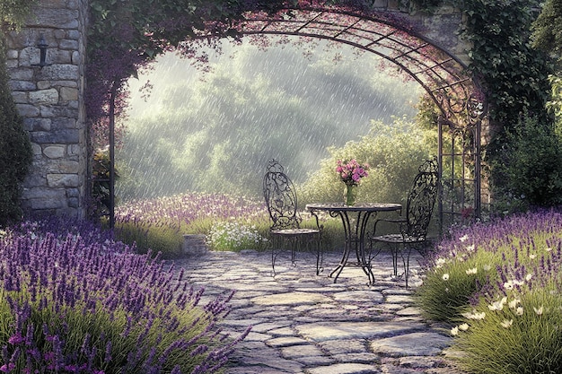 Photo serene early morning in a french garden