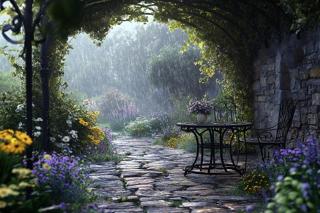 Photo serene early morning in a french garden