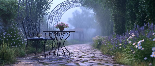 Photo serene early morning in a french garden