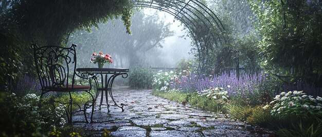 Photo serene early morning in a french garden