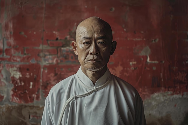 Serene elderly monk in traditional attire