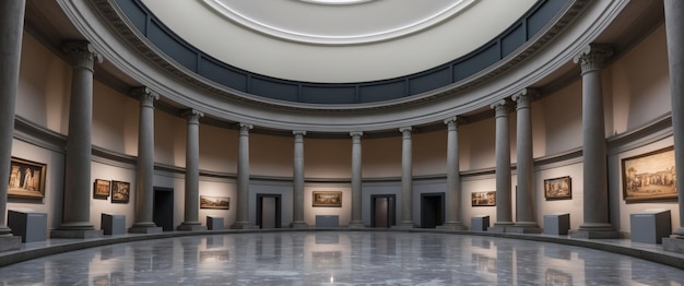 Photo a serene empty museum rotunda highlighting classic architecture and art displays