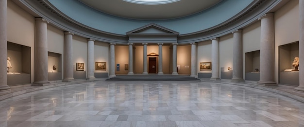 Photo a serene empty museum rotunda highlighting classic architecture and art displays