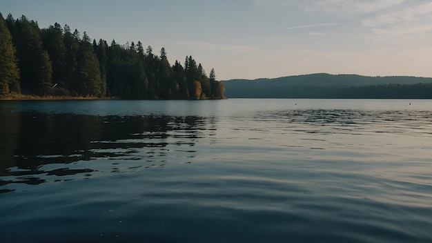 Photo the serene essence of the lake captured in the warm hues of a fall sunrise