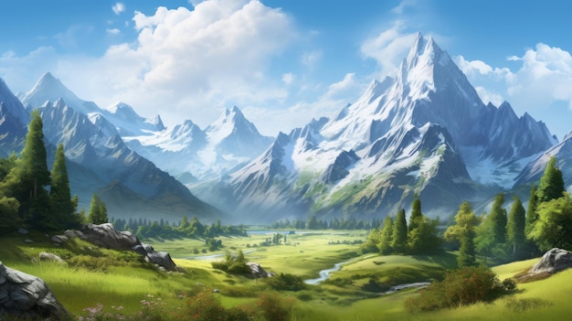 Serene Fantasy Mountain Landscape Wallpaper With Slendermen