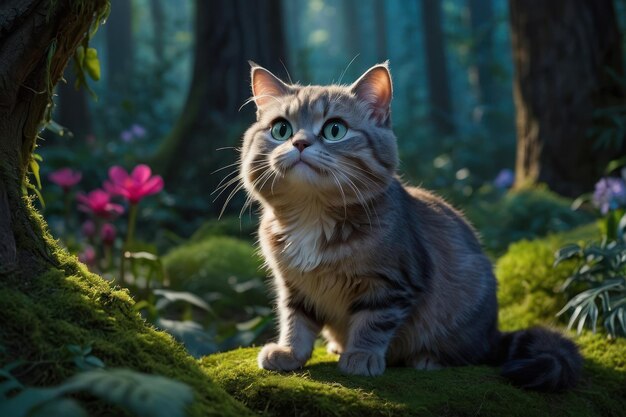 Serene Feline in a Lush Forest