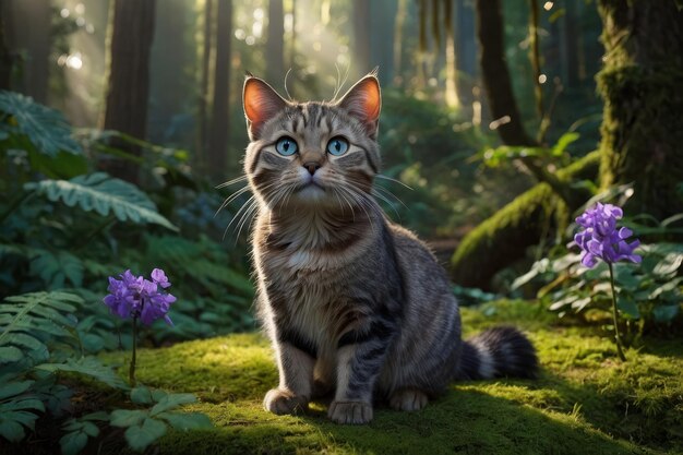 Serene Feline in a Lush Forest