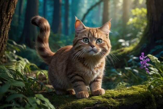 Serene Feline in a Lush Forest