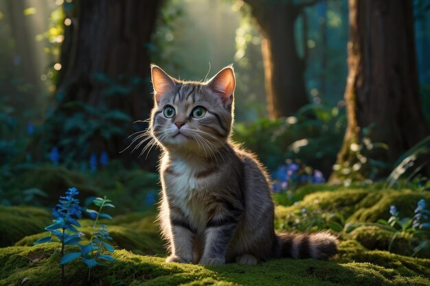 Serene Feline in a Lush Forest