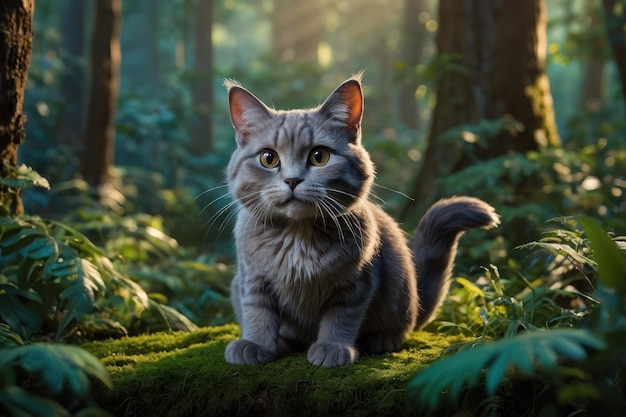 Serene Feline in a Lush Forest