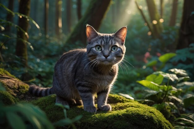 Serene Feline in a Lush Forest