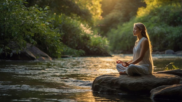 A Serene Figure Meditating under a Canopy of Leaves