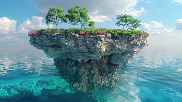 Photo serene floating island with lush greenery